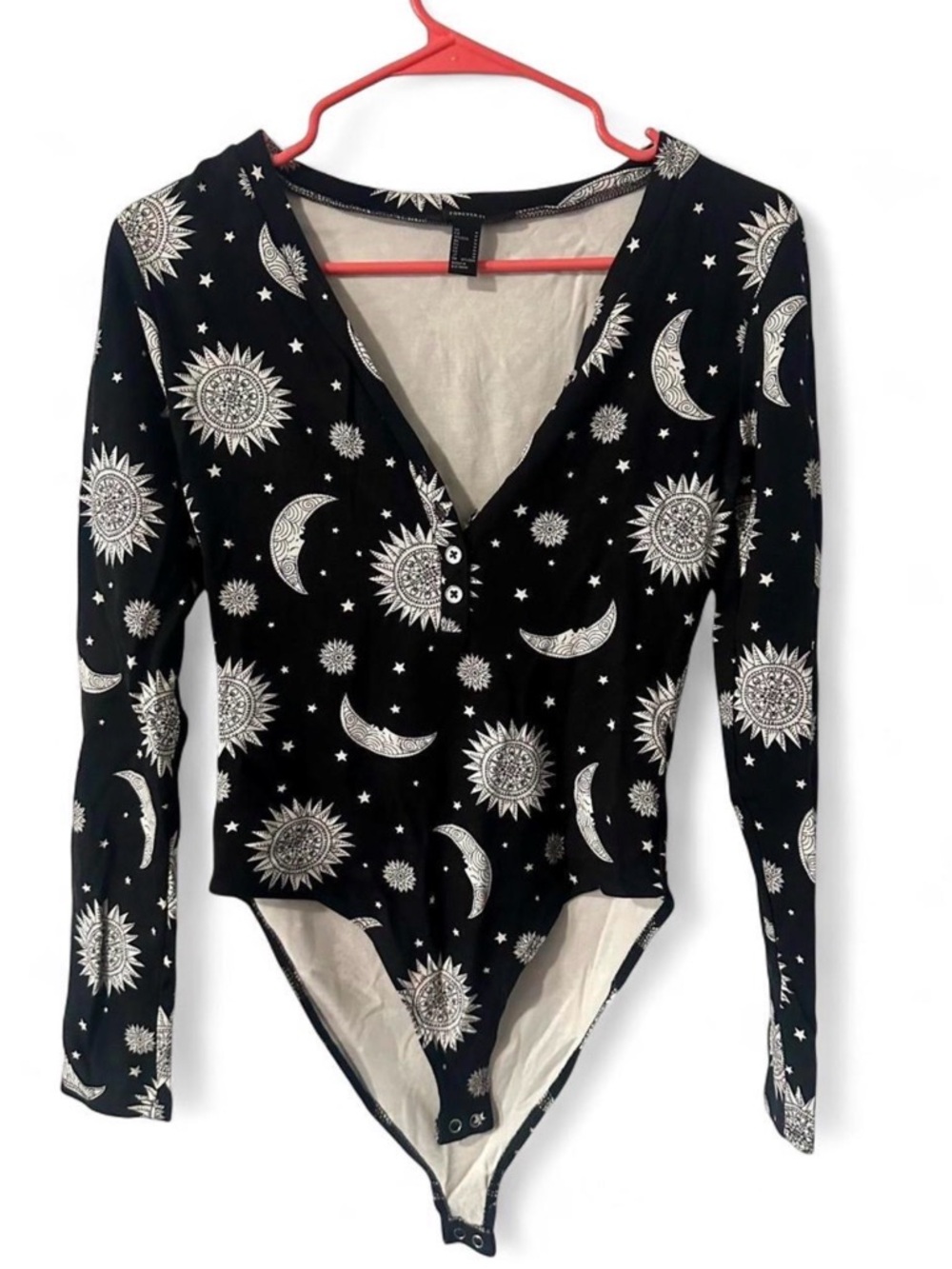 Forever 21 Black and White Celestial Print Bodysuit